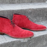 New Handmade Mens Red Suede Leather Chukka Dress Fashion Boot - Thumbnail 2