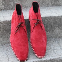 New Handmade Mens Red Suede Leather Chukka Dress Fashion Boot - Thumbnail 3