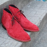 New Handmade Mens Red Suede Leather Chukka Dress Fashion Boot - Thumbnail 4