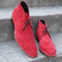 New Handmade Mens Red Suede Leather Chukka Dress Fashion Boot - Thumbnail 5