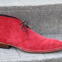 New Handmade Mens Red Suede Leather Chukka Dress Fashion Boot - Thumbnail 6