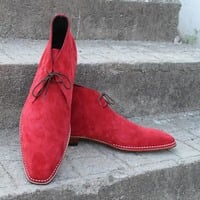 New Handmade Mens Red Suede Leather Chukka Dress Fashion Boot - Thumbnail 9