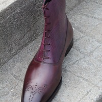 Handmade Calf skin and Burgundy Highland Grain Ankle High Lace up Boot - Thumbnail 1