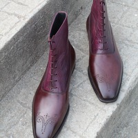 Handmade Calf skin and Burgundy Highland Grain Ankle High Lace up Boot - Thumbnail 2