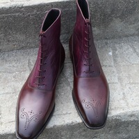 Handmade Calf skin and Burgundy Highland Grain Ankle High Lace up Boot - Thumbnail 3