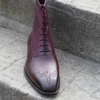 Handmade Calf skin and Burgundy Highland Grain Ankle High Lace up Boot - Thumbnail 4