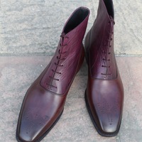 Handmade Calf skin and Burgundy Highland Grain Ankle High Lace up Boot - Thumbnail 5