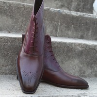 Handmade Calf skin and Burgundy Highland Grain Ankle High Lace up Boot - Thumbnail 7