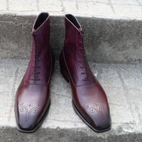 Handmade Calf skin and Burgundy Highland Grain Ankle High Lace up Boot - Thumbnail 8