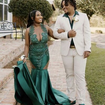 Plus size green beading crystals african girl prom dress formal gown party dress 