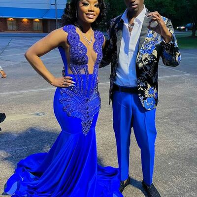 Royal blue beading crystals african girl prom dress formal gown party dress 