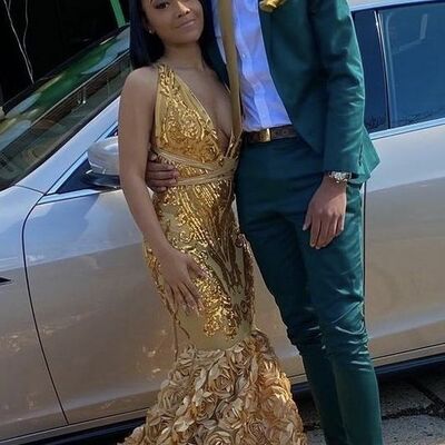 Golden lace appliques african girl prom dress formal gown party dress 