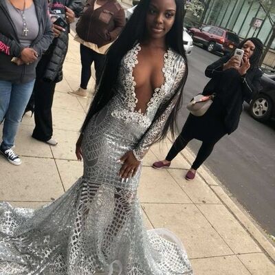 Silver lace  african girl prom dress formal gown party dress 