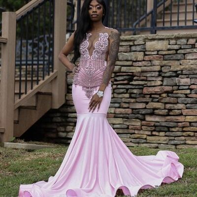 Pink beading crystals african girl prom dress formal gown party dress 
