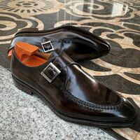 Western Look Office Wear Black Handmade Monk Shoes - Thumbnail 1
