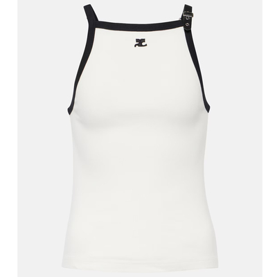 Courreges buckle-detail cotton jersey tank top in white