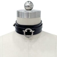 Leather OH Choker ( Black + Silver ) - Thumbnail 1