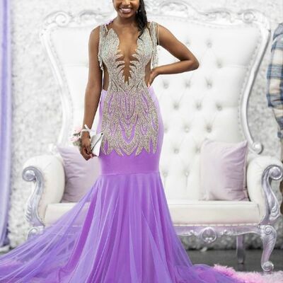 Purple beading crystals african girl prom dress formal gown party dress 