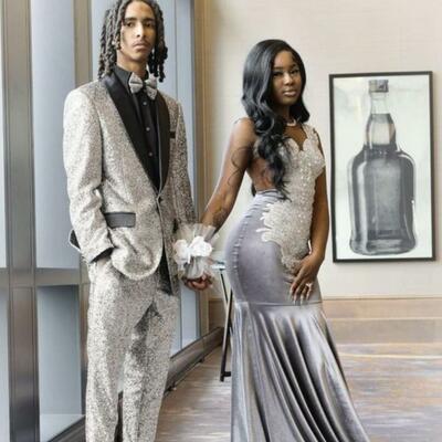 Silver beading crystals african girl prom dress formal gown party dress 