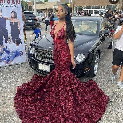 Red lace african girl prom dress formal gown party dress 