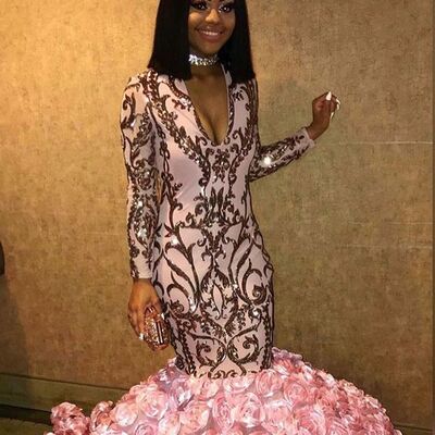 Pink lace african girl prom dress formal gown party dress 