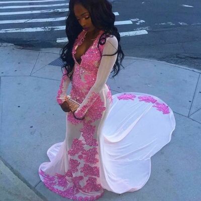 Pink lace appliques african girl prom dress formal gown party dress 