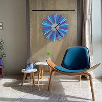 The Moon - stylish blue / purple / silver wooden wall clock with sunburst pattern, a piece of wall art - Thumbnail 5