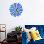 The Moon - stylish blue / purple / silver wooden wall clock with sunburst pattern, a piece of wall art-2