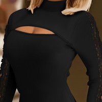 Lace Splicing Tight Long Sleeve Dress - Thumbnail 1