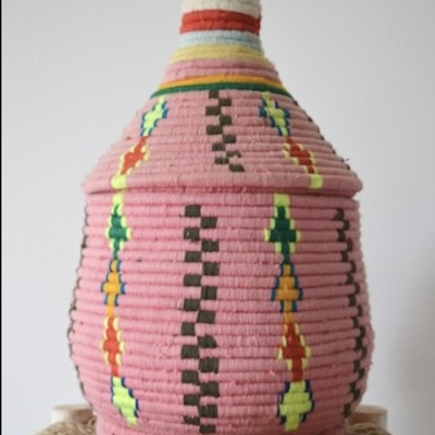 Xl berber basket handwoven moroccan wool lidded basket