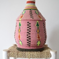 XL Berber Basket Handwoven Moroccan Wool Lidded Basket - Thumbnail 2