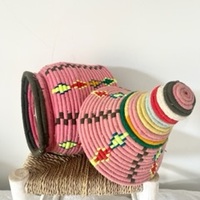 XL Berber Basket Handwoven Moroccan Wool Lidded Basket - Thumbnail 4