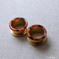 Tortoiseshell Tunnels - Orange Brown Black Mosaic Gauges for Stretched Ears - Thumbnail 3