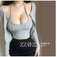 Versatile halter neck feminine camisole blouse suit feminine breast-revealing large short top - Thumbnail 5