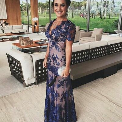Purple lace appliques mother of the bride/groom dresses formal gown