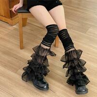 Ruffled Lace Patchwork Leg Warmers Leg Sleeves - Thumbnail 4