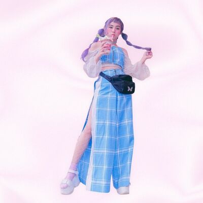 Lovetootrue stylish blue plaid harajuku slit pants | jfashion korean kpop | y2k - Thumbnail 2