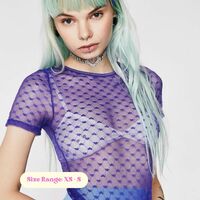 DOLLS KILL Love Bug All Over Heart Mesh Top, Dark Blue, Women's & Teens, Rock, Clubwear, See-through, Sheer - Thumbnail 1