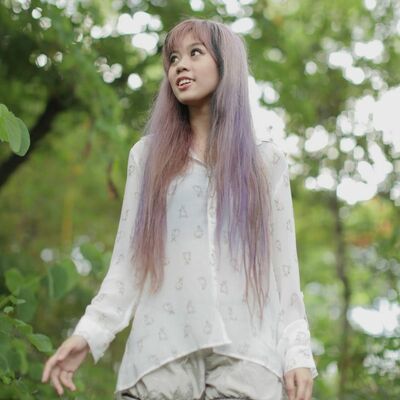 Cotton on stylish rabbit printed long sleeve blouse semi-sheer cute print - Thumbnail 1