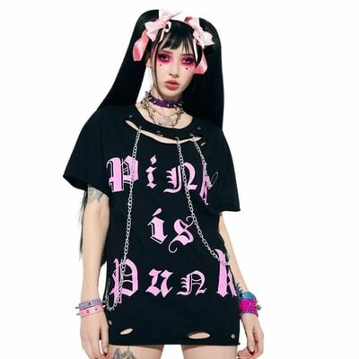 Dolls kills pretty in punk chain graphic tee |  alt goth harajuku style black - Thumbnail 1