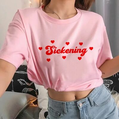 Sickening sweet pink heart tee oversized coquette top womens | pastel cute - Thumbnail 2