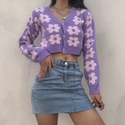 Flower pastel purple knitted jacket cardigan