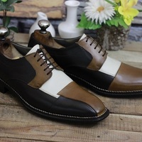 New Men's Handmade Leather Shoes Dark Brown Textured Leather Buckle Strap Stylish Slip On Dress & Formal Shoes - Thumbnail 1