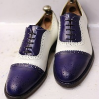 Men's New Handmade Blue & White Leather Stylish Cap Toe, Lace Up Style Dress & Formal Wear Shoes - Thumbnail 1