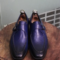 Men's Handmade Leather Shoes Two Tone Blue Leather Stylish Single Monk Strap Dress & Formal Wear Shoes - Thumbnail 1