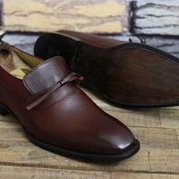 New Men's Handmade Leather Shoes Burgundy Brown Leather Loafer Slip On Dress & Moccasin Shoes - Thumbnail 2