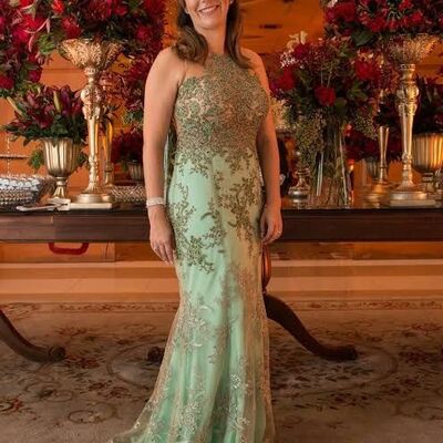 Mint green lace appliques mother of the bride/groom dresses formal gown