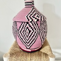 XL Berber Basket Vintage Handwoven Berber basket Vintage Moroccan Berber Wool Lidded Basket  - Thumbnail 1