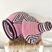 XL Berber Basket Vintage Handwoven Berber basket Vintage Moroccan Berber Wool Lidded Basket  - Thumbnail 3