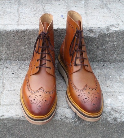 Crafted Leather Bespoke Men's Handmade Custom Shoes Tan Calf-Skin Leather Military Wingtip Brogue Dress Boots